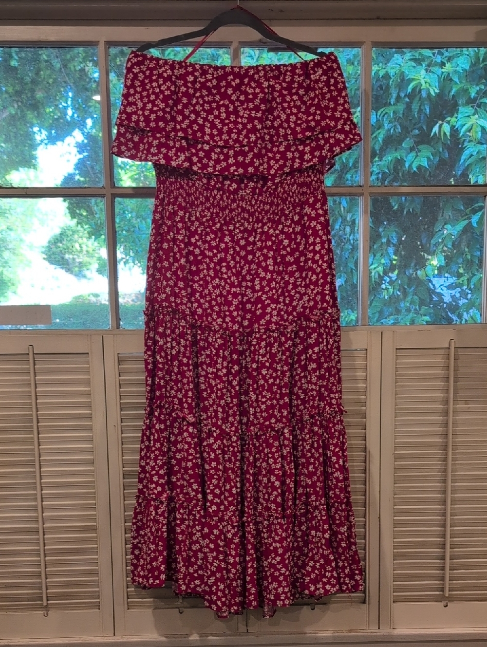 MSK Wine Red Floral Off-Shoulder Maxi Dress